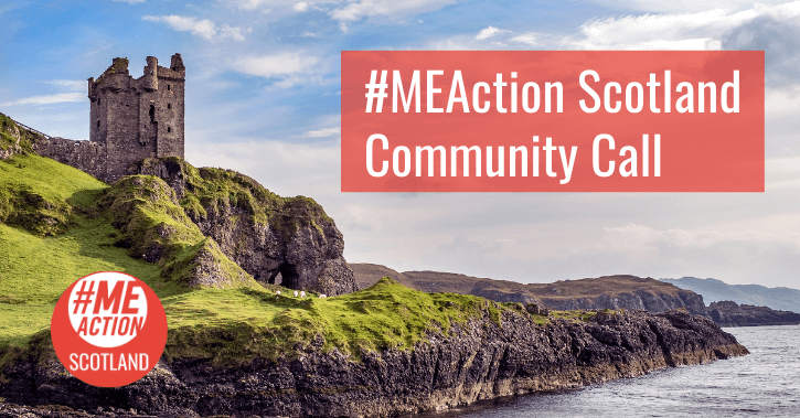 #MEAction Scotland Community Call with castle on a grassy hillside