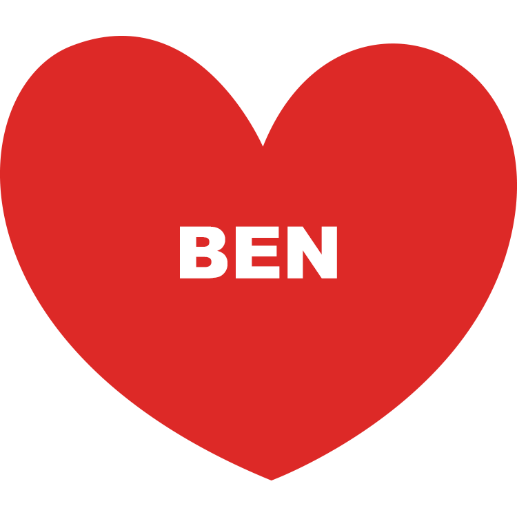 the name Ben written in white inside a red heart