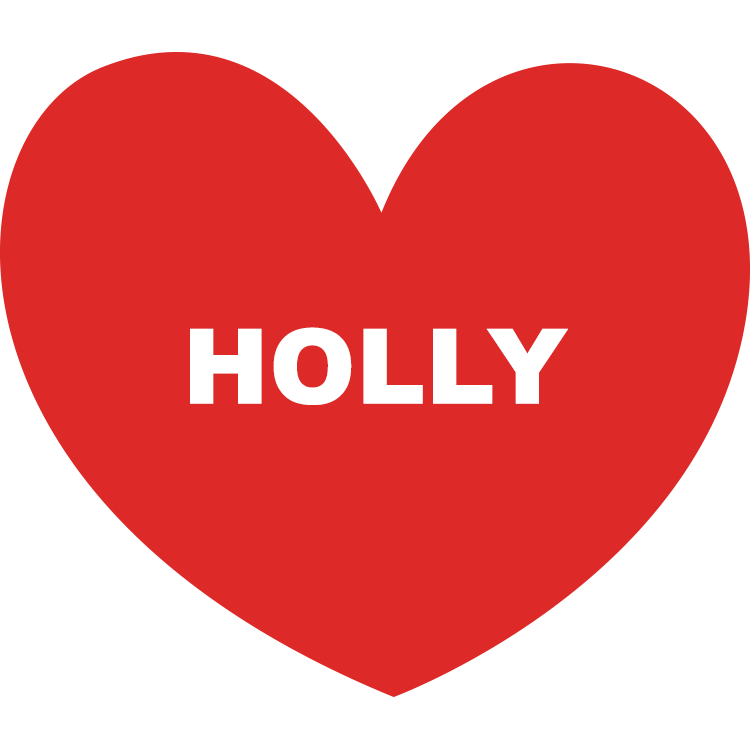 the name Holly written in white inside a red heart