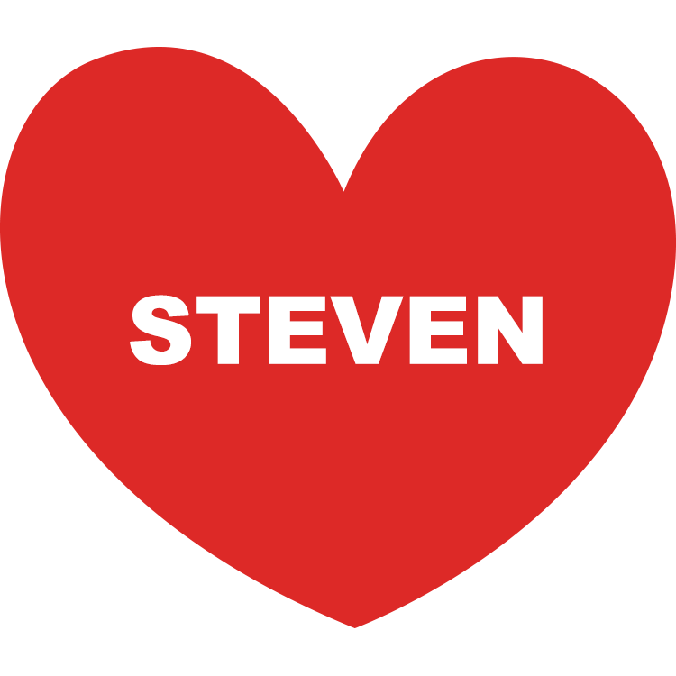 the name Steven written in white inside a red heart