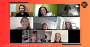 Photo of staff members smiling at camera on a zoom call.