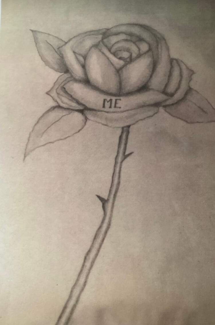 A rose with ME written on it