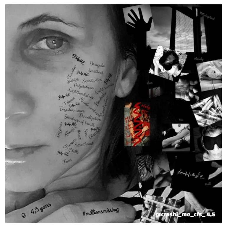 A black and white photo of a person with writing on their face and collage with various photos